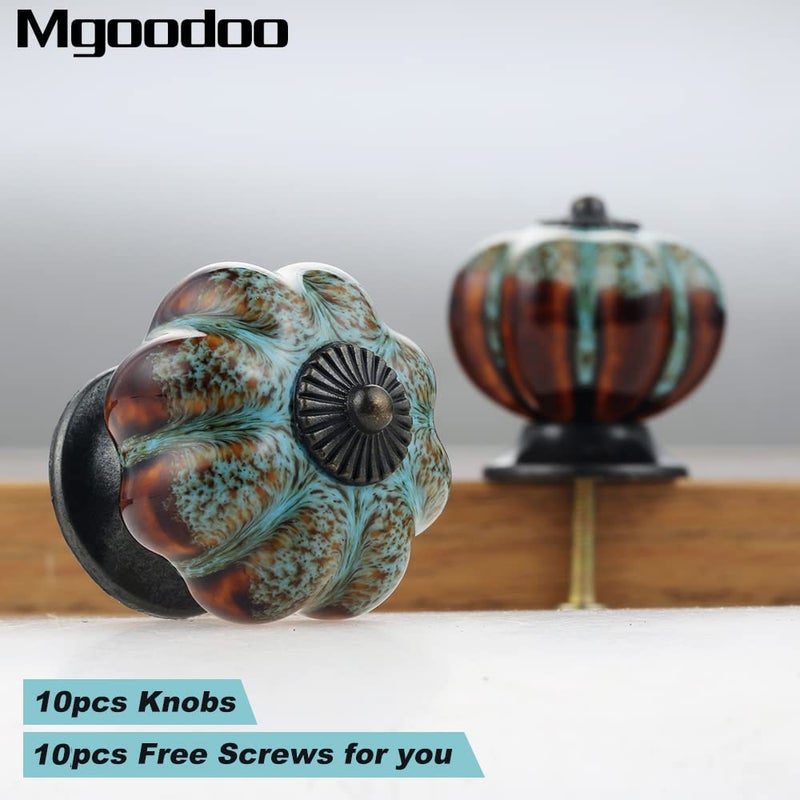 Mgoodoo 10PCS 1.57'' Pumpkin Knobs, Vintage Ceramic Cabinet Knobs, Decorative Drawer Handle for Dresser Closet Cupboard Door Pulls Handles Blue - Image 4
